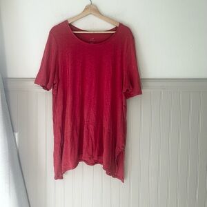 J. Jill XL Pima Dipped Hem Tunic Vibrant Red Short Sleeve Shirt